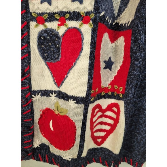 VTG Hearts Valentine Cardigan Sweater LARGE Heirloom Collectibles Americana - Picture 5 of 8